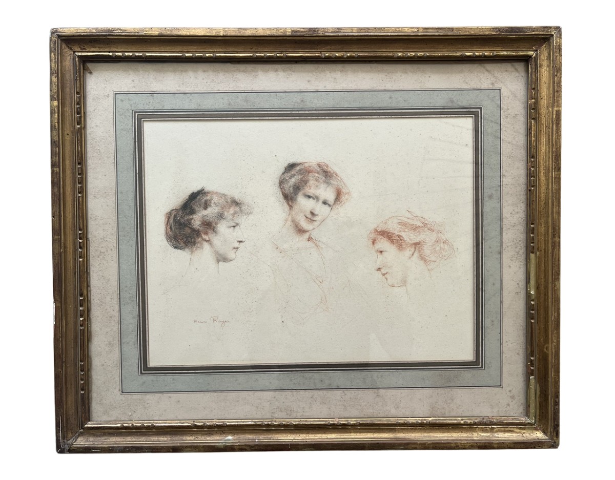Henri Royer - Red Chalk And Black Chalk Drawing - Portrait Of A Woman - Nancy School