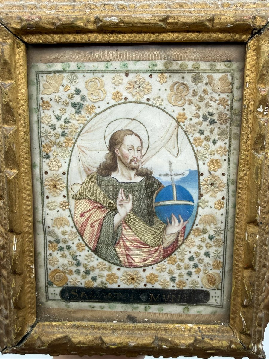 17th-century Embroidery And Gouache - Salvator Mundi-photo-4
