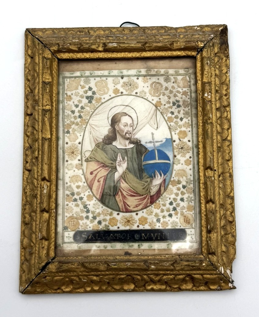 17th-century Embroidery And Gouache - Salvator Mundi