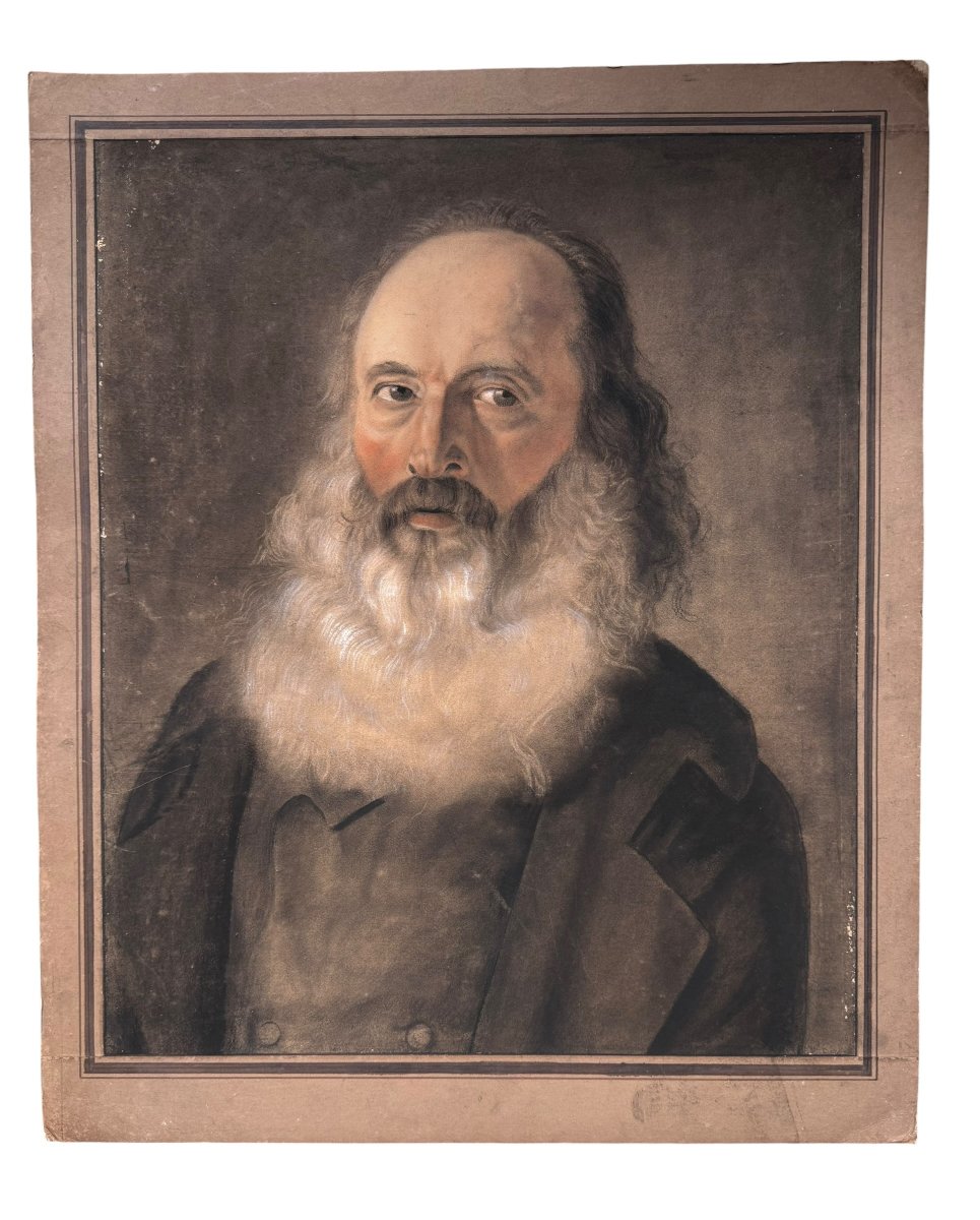 Grand  pastel et craie blanche XIXème - Portrait d'Homme-photo-2
