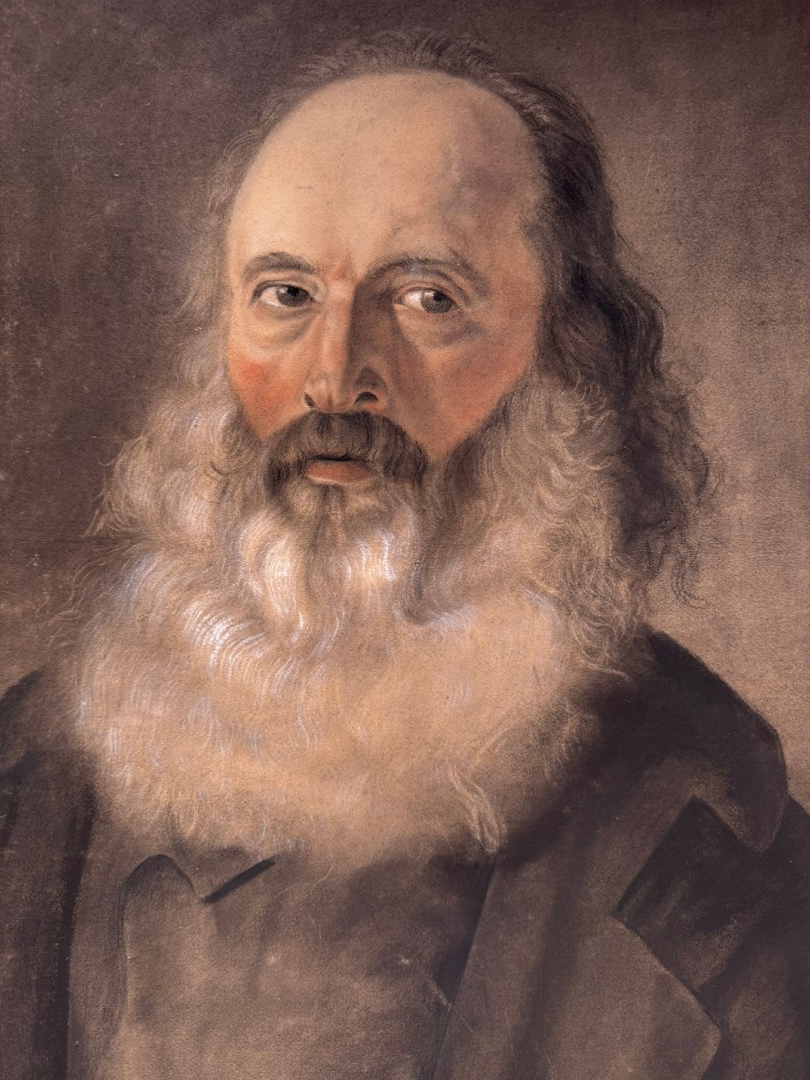 Grand  pastel et craie blanche XIXème - Portrait d'Homme