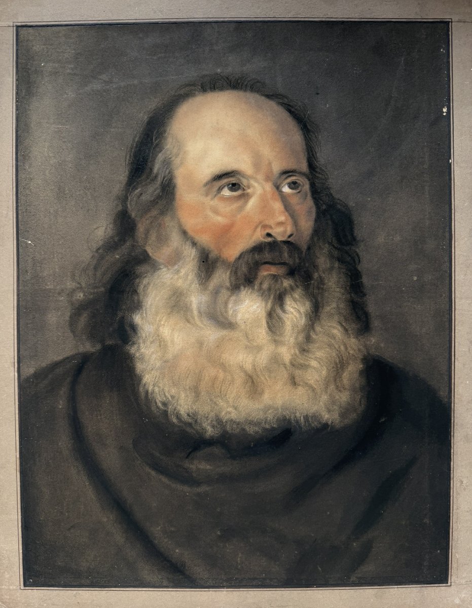 Large 19th-century Pastel, Charcoal, And White Chalk Drawing - Portrait Of A Man-photo-2