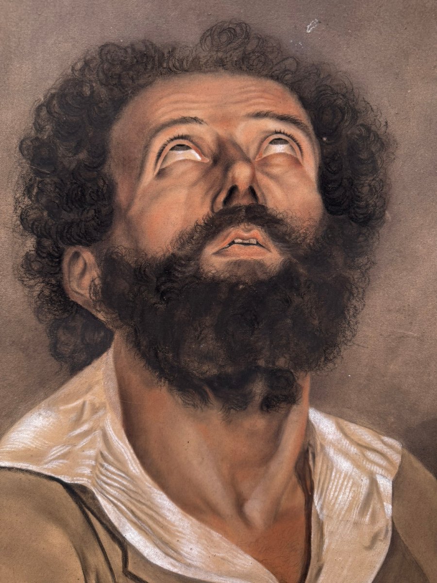 Large Pastel, Black Pencil, And White Chalk, 19th Century – Portrait Of A Man-photo-3