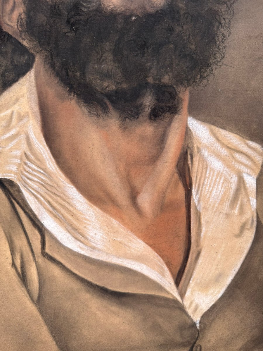 Large Pastel, Black Pencil, And White Chalk, 19th Century – Portrait Of A Man-photo-4