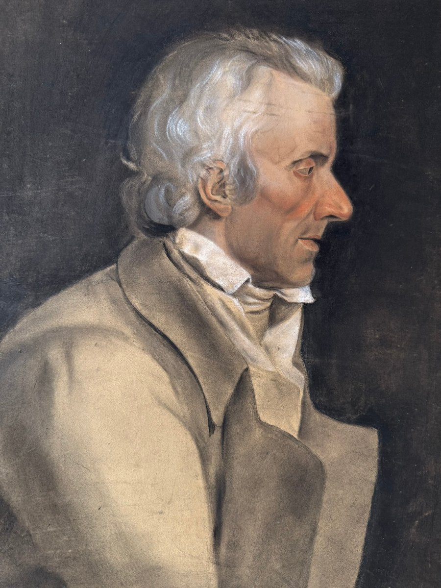 Grand pastel, crayon noir et craie blanche XIXème - Portrait d'Homme de profil