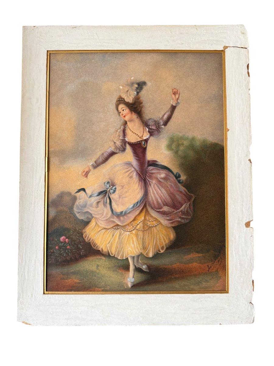 Aquarelle sur Vélin - 1812 – Élégante – Époque Empire - Signature à identifier-photo-2