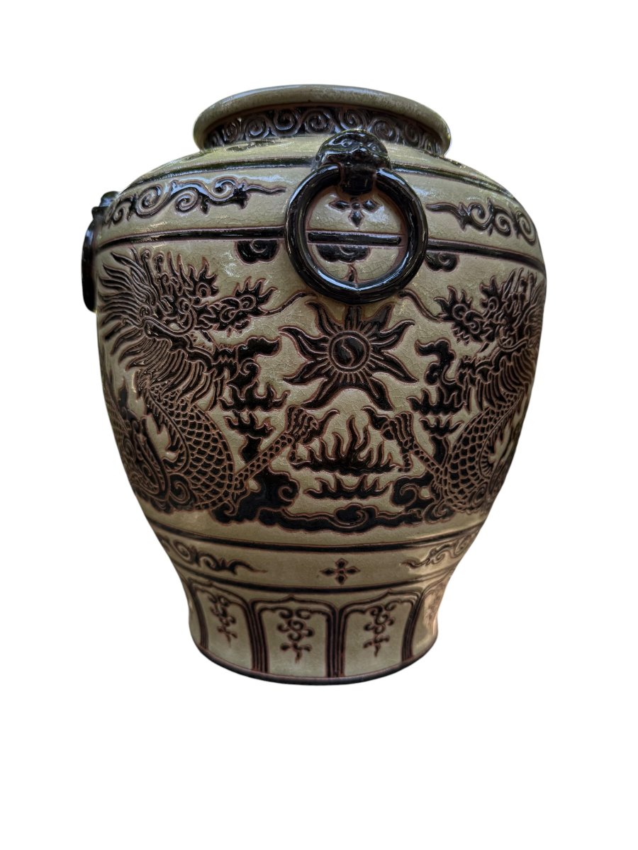 Vase vietnamien en grès émaillé – Décor dragon en relief – XXᵉ siècle - Vietnam  - BIEN HOA -photo-1