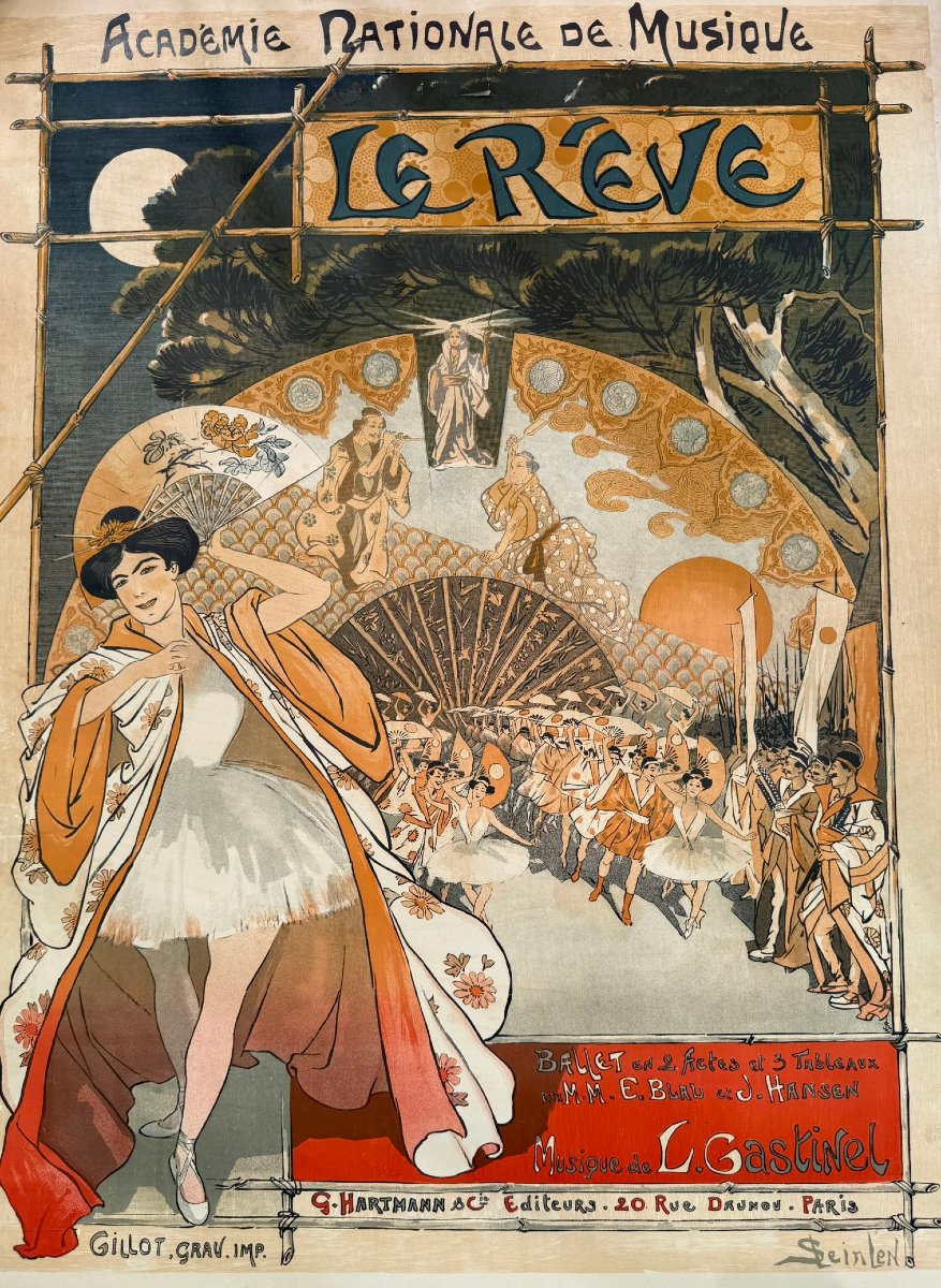 Original Art Nouveau Poster With Japanese Influences - Steinlen, "le Rêve" (1890) - Mounted On Canvas-photo-3