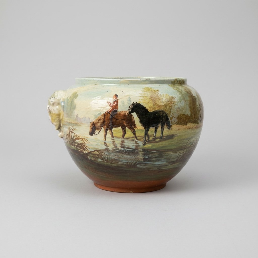 Jules Jacquemart - Cache Pot - Faïence émaillée à décor impressionniste - Chevaux-photo-2