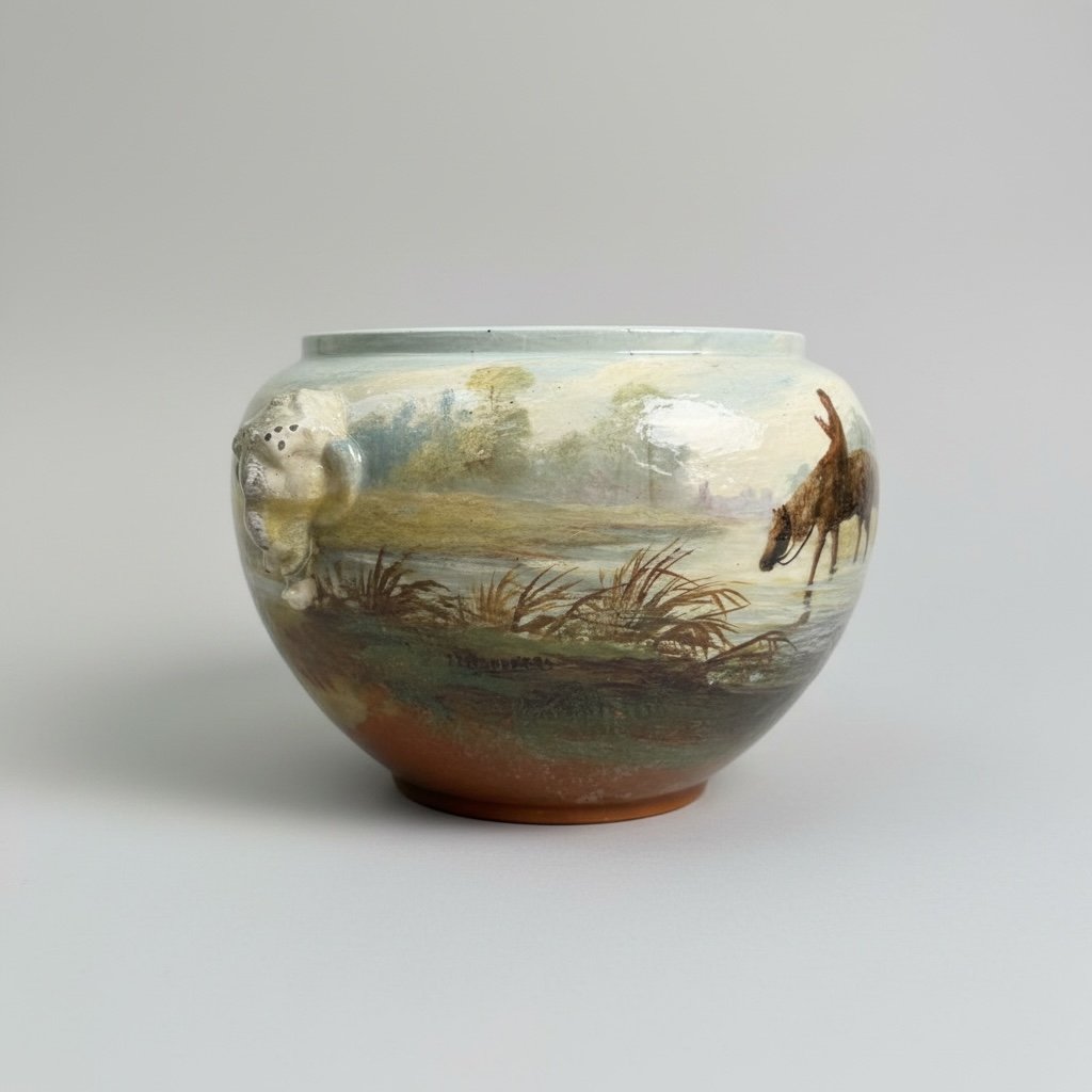Jules Jacquemart - Cache Pot - Faïence émaillée à décor impressionniste - Chevaux-photo-3