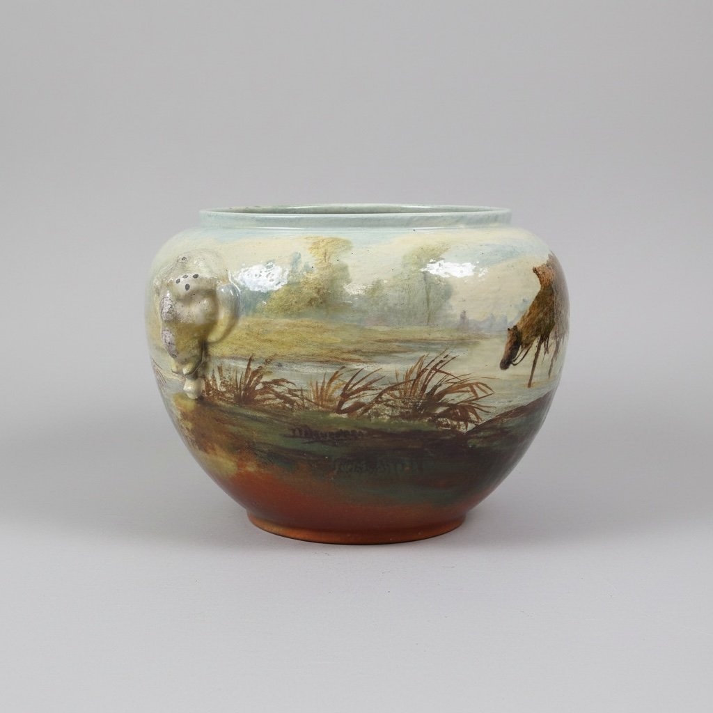 Jules Jacquemart - Cache Pot - Faïence émaillée à décor impressionniste - Chevaux-photo-4