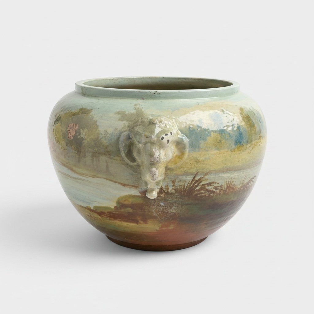 Jules Jacquemart - Cache Pot - Faïence émaillée à décor impressionniste - Chevaux-photo-2
