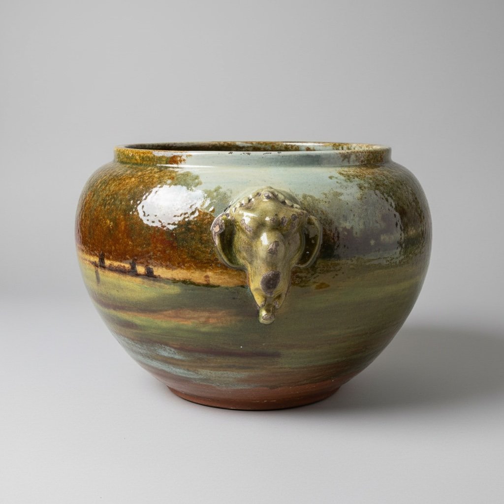 Jules Jacquemart - Cache Pot - Faïence émaillée à décor impressionniste - Chevaux-photo-3