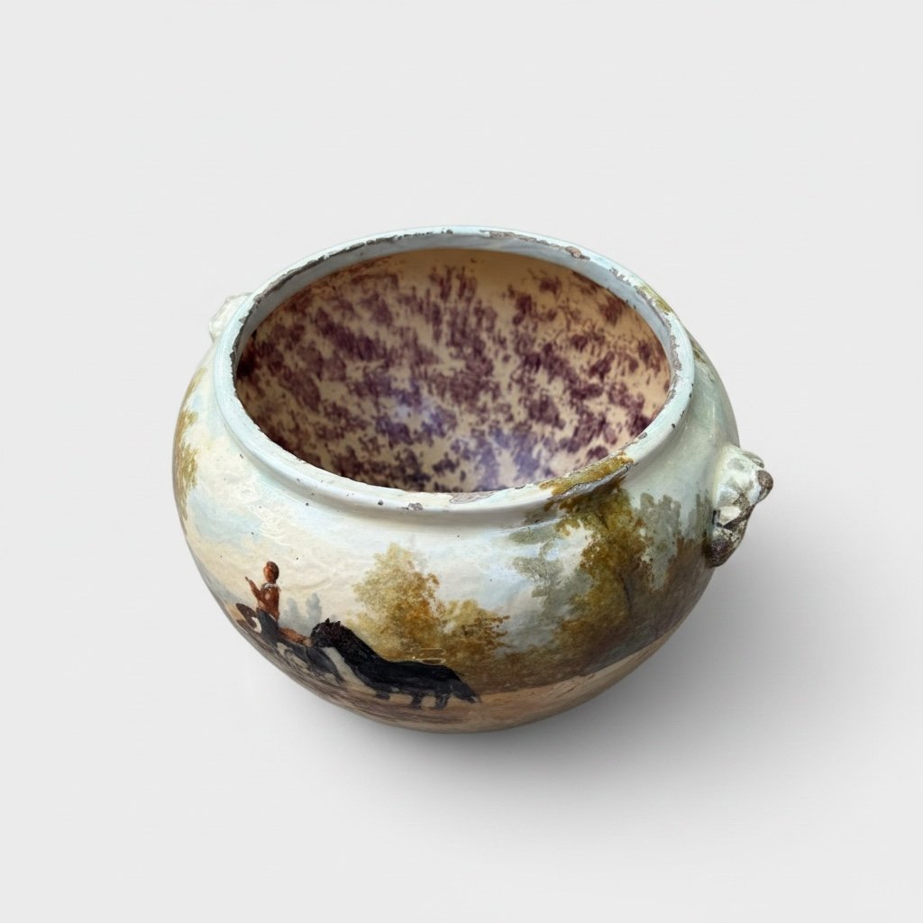 Jules Jacquemart - Cache Pot - Faïence émaillée à décor impressionniste - Chevaux-photo-4