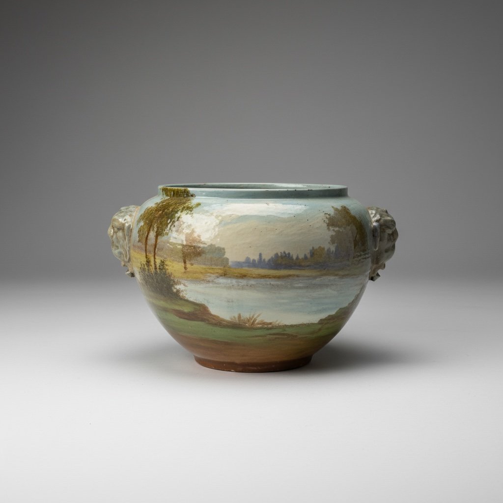 Jules Jacquemart - Cache Pot - Faïence émaillée à décor impressionniste - Chevaux-photo-5