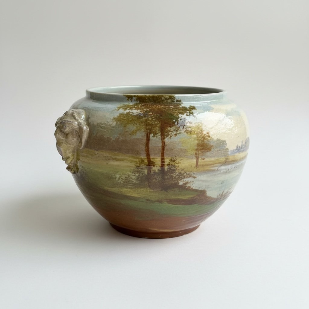 Jules Jacquemart - Cache Pot - Faïence émaillée à décor impressionniste - Chevaux-photo-6