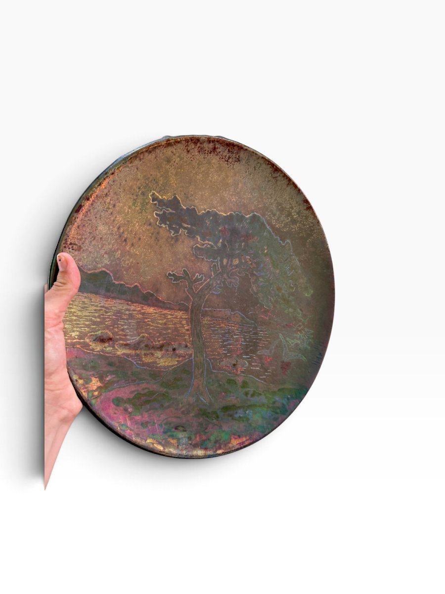 ROSSOLLIN - Aire-Belle - Plat décor paysage méditerranéen - Reflets métalliques 1909 - Massier-photo-4