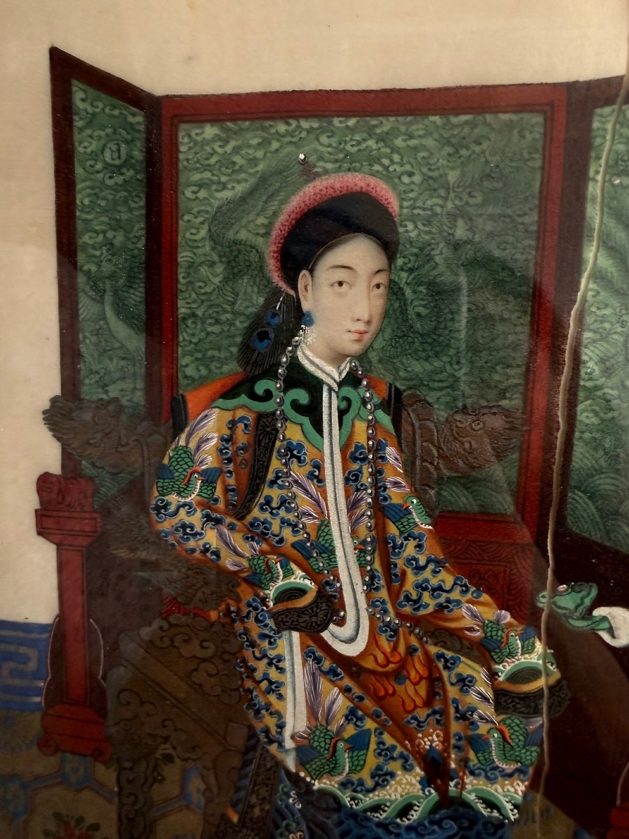 Scène de cour chinoise - Gouache sur papier de pith XIXème - Canton-photo-2