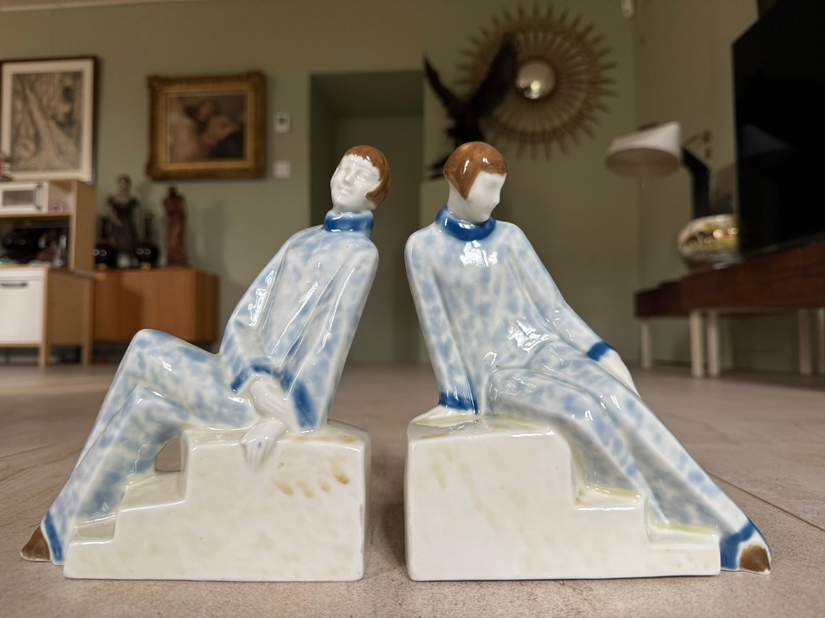 Camille Tharaud - Pair Of Art Deco Porcelain Bookends-photo-2
