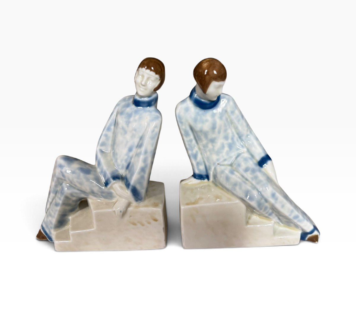 Camille Tharaud - Pair Of Art Deco Porcelain Bookends-photo-3