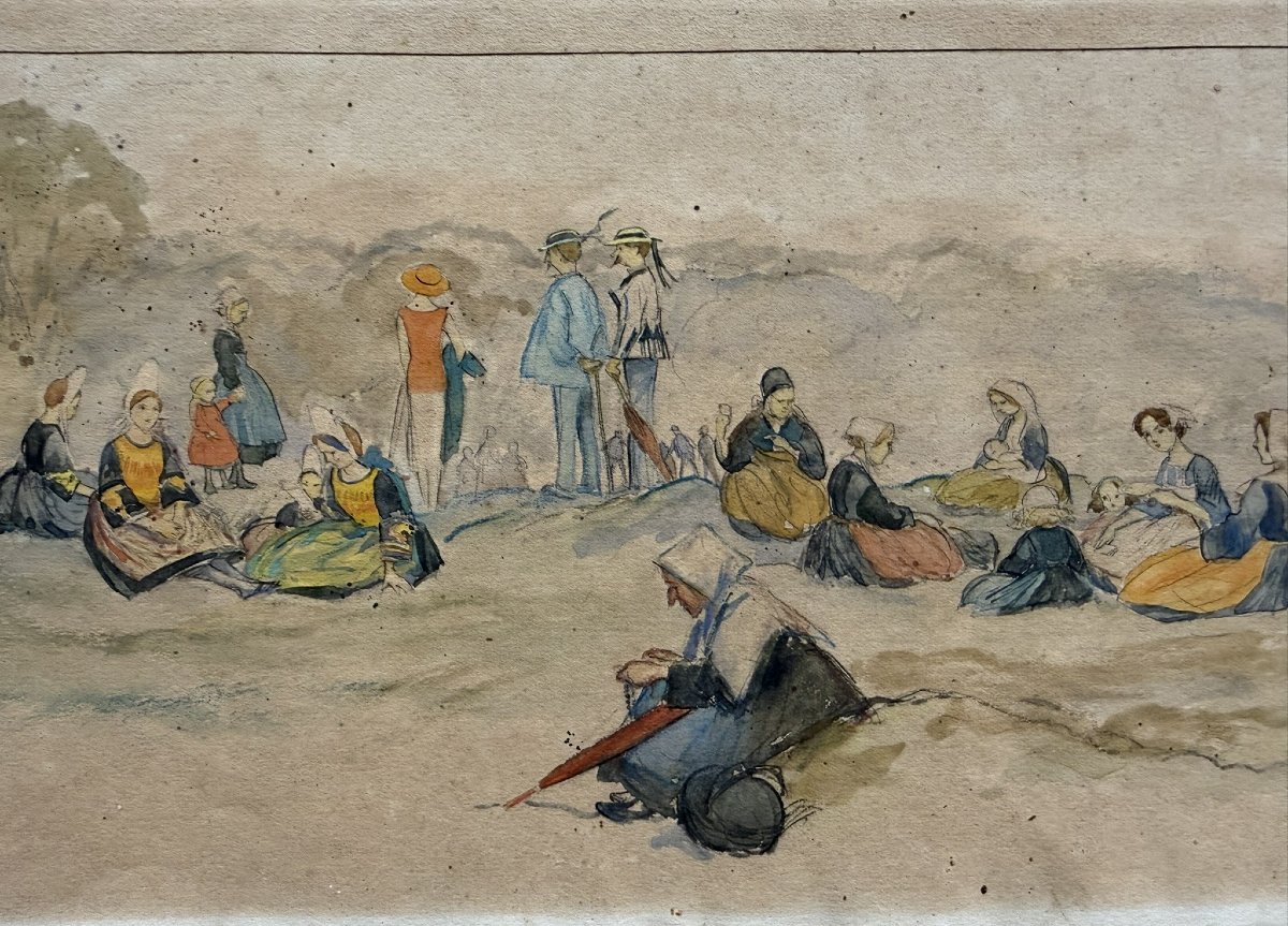 Panoramic Watercolor Of Brittany By Guydo – A Scene Of Forgiveness Or A Folk Festival-photo-3