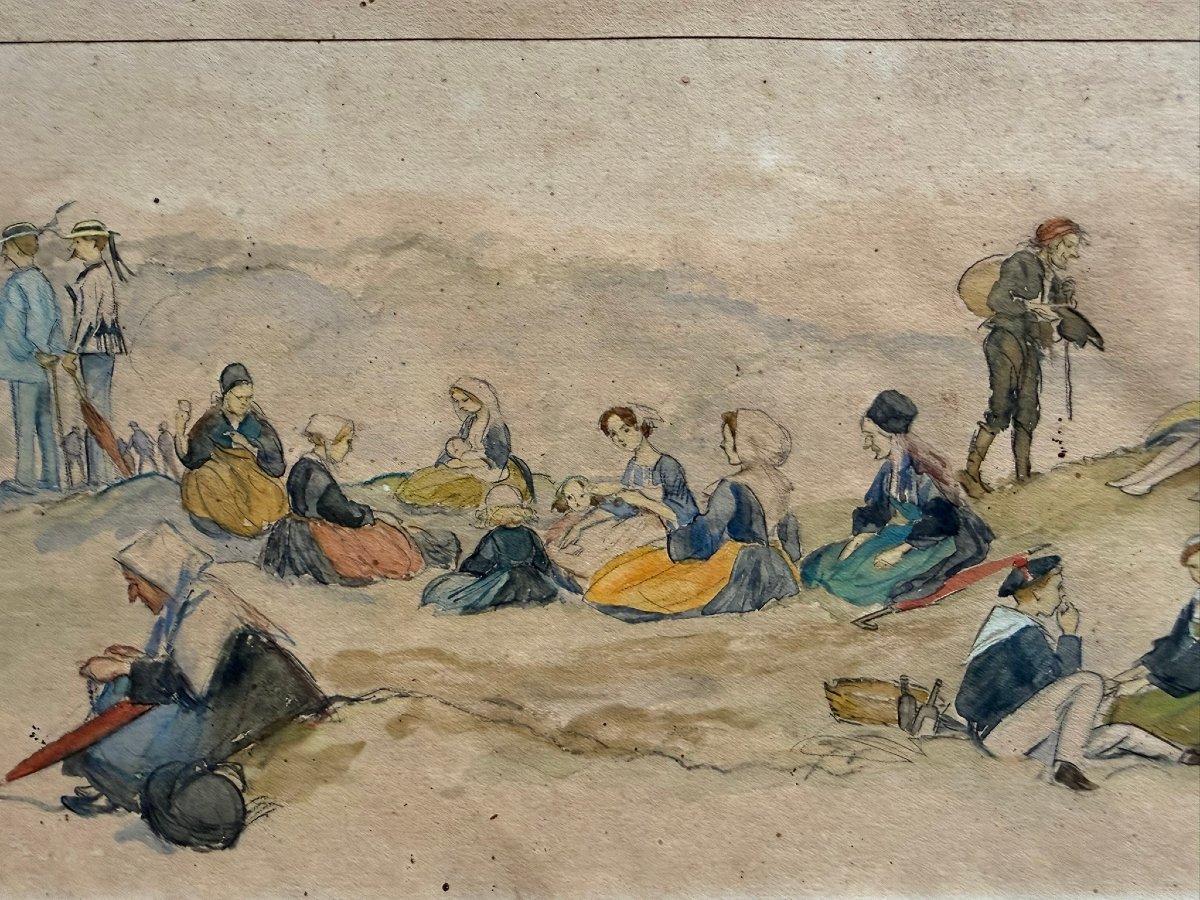 Panoramic Watercolor Of Brittany By Guydo – A Scene Of Forgiveness Or A Folk Festival-photo-4