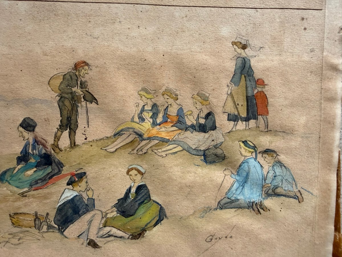 Panoramic Watercolor Of Brittany By Guydo – A Scene Of Forgiveness Or A Folk Festival-photo-1