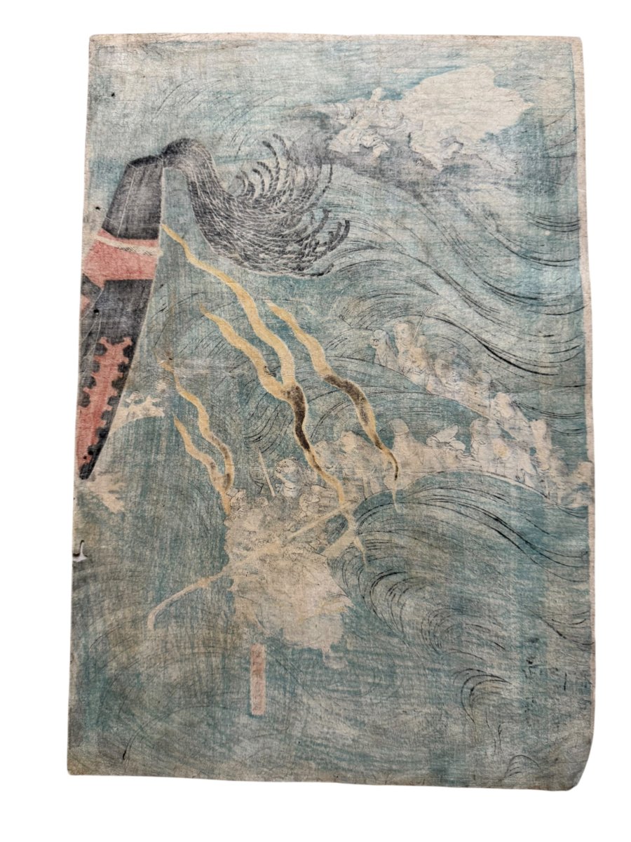 Estampes - Triptyque original d’Utagawa KUNIYOSHI (c. 1845) – Les Fantômes du clan Taira-photo-4