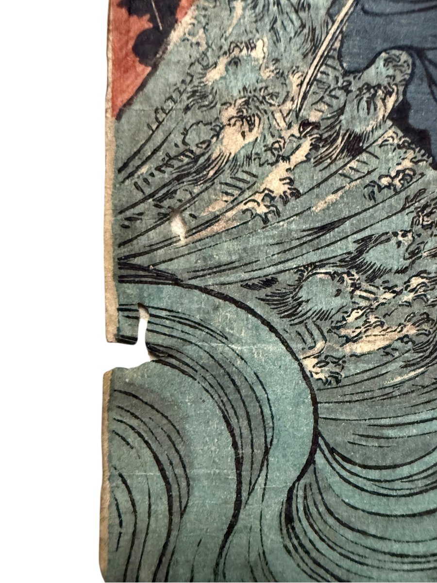 Estampes - Triptyque original d’Utagawa KUNIYOSHI (c. 1845) – Les Fantômes du clan Taira-photo-5