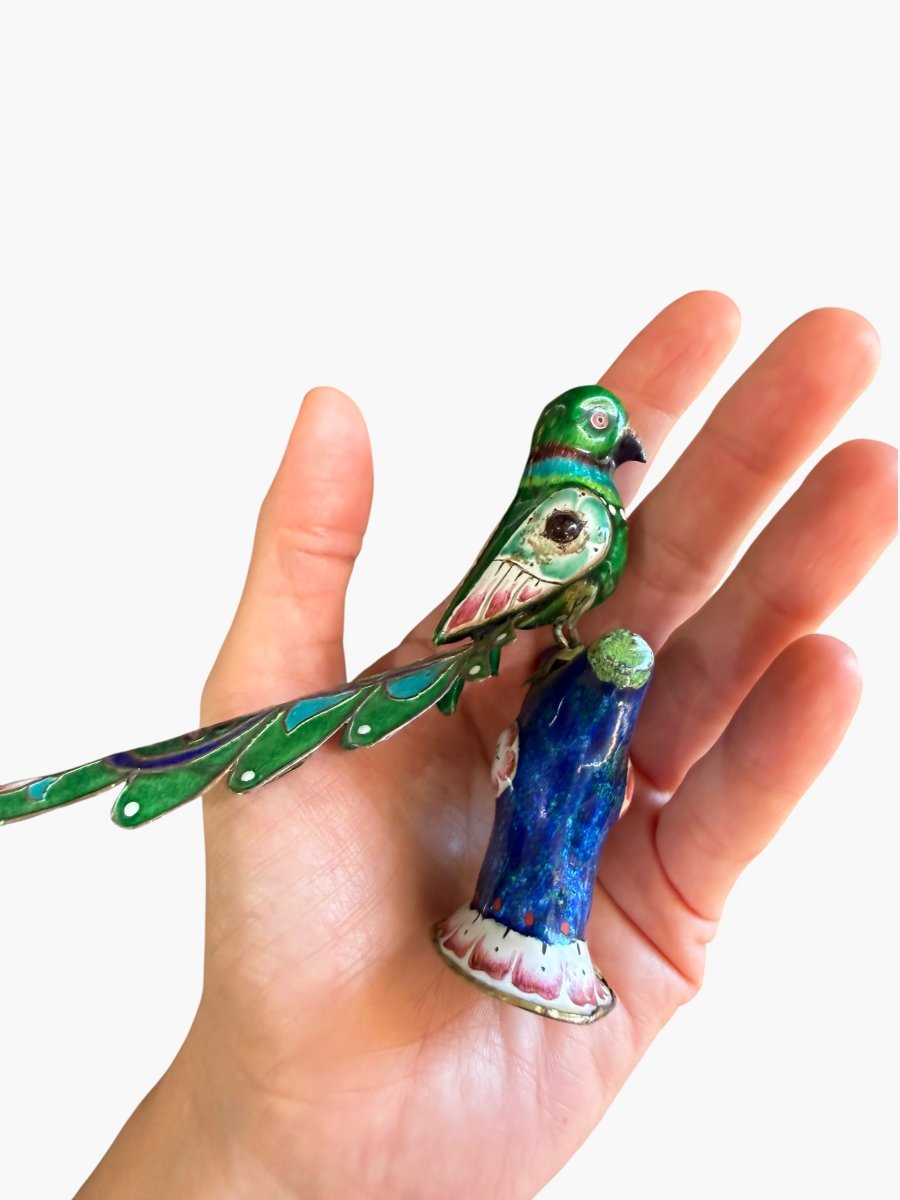 Pair Of Enameled Silver Parrots – Indo-mughal Art / Lucknow – Circa 1900-photo-5