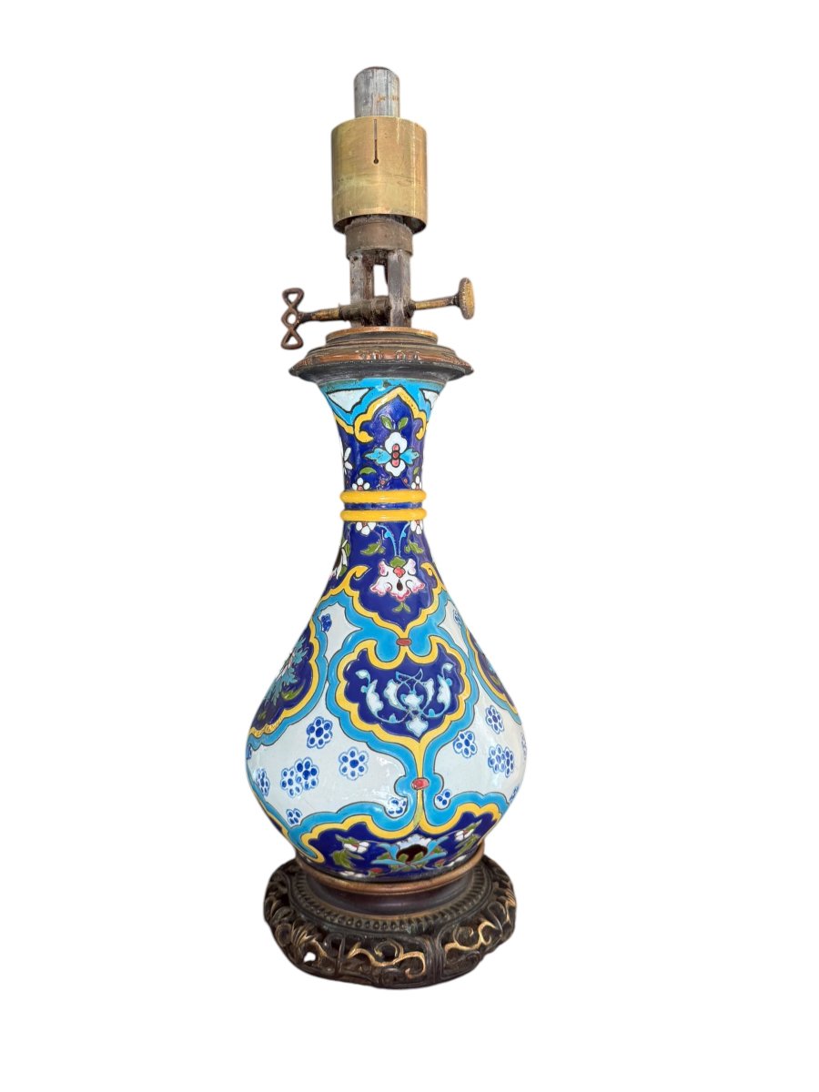Lampe en Émaux de Longwy – Décor Persan -  Attribué à Amédée de Caranza – XIXème-photo-2