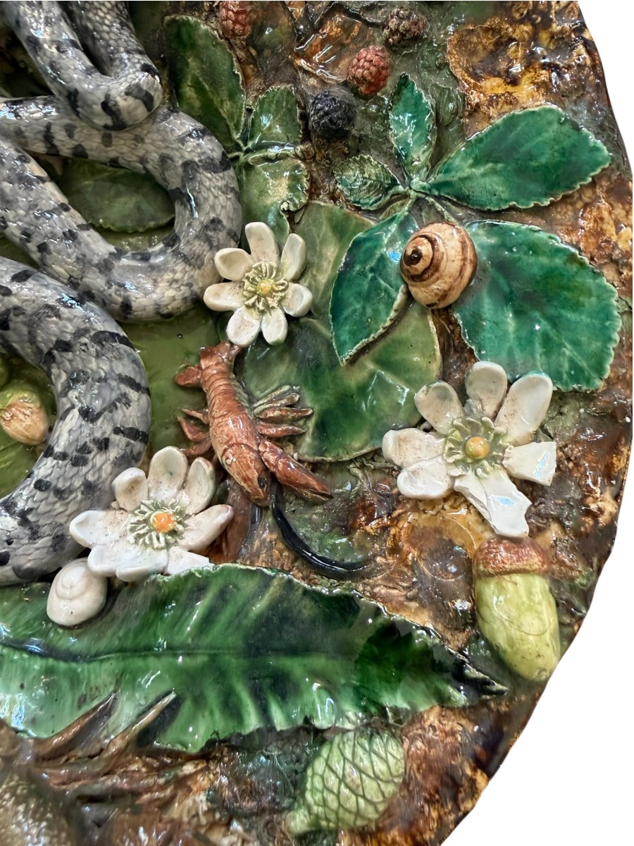 Glazed Earthenware Plate – Gisèle Garric, Bernard Palissy Style-photo-1