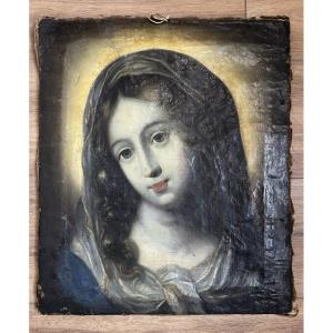 Huile Sur Toile XVIII/XIXème - Portrait De La Vierge - Amérique Du Sud