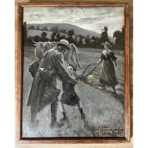 The Return Of The Soldier - Painting In Grisaille By Lucien Louis Soulié - War 14-18