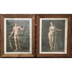 Arnauld Eloi Gautier d'Agoty - Apollo And Venus - Color Mezzotint - XVIIIth