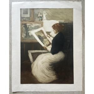 Original Aquatint By Manuel Robbe - Woman With Print - Countersigned And Numbered In Pencil