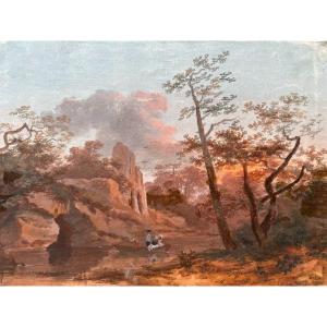 18th Century Gouache And Watercolor Drawing - River Landscape - French School