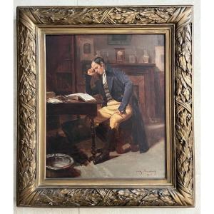 André Marchand - Oil On Canvas 1900 - Man At His Desk - Genre Scene