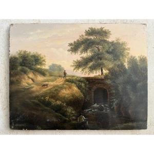 Oil On Oak Panel Late 18th Century - Landscape - French School