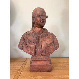 Buste En Terre-cuite XVIIIe représentant Préville - Comédie Française - Lucas de Montigny 