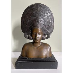 Buste En Bronze sur son Socle - Danseuse Balinaise - Circa 1930 