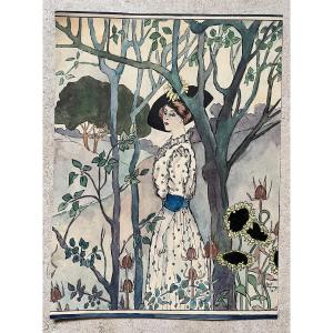 Aquarelle Originale - Projet d'Illustration - Art Nouveau - Paul Durand Dégranges - 1913