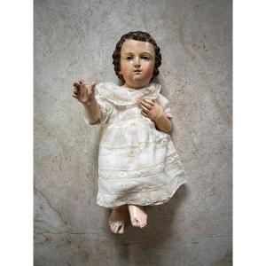 Baby Jesus In Polychrome Wood From The 18th Century - Italy 