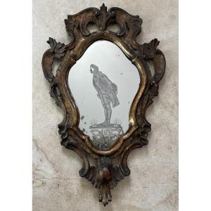 Venetian Carved Wood Mirror - Engraved Mirror Venetian Carnival Character Decor - 19th Century 