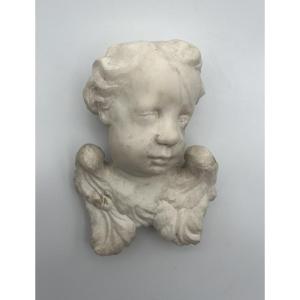 Cherub Head In White Marble 17th Century - Italy