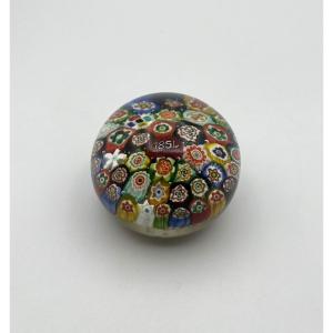 Sulphide Or Glass Paperweight With Millefiori Decor Dated 1854 - 19th Century