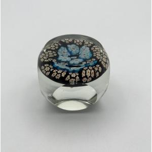 Sulphide Or 19th Century Paperweight In Glass With Millefiori Decor - Pentagonal