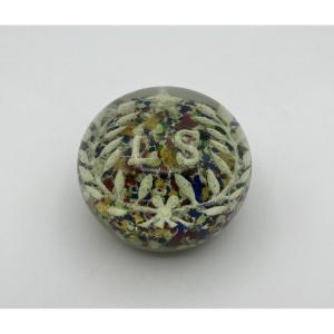 Sulphide Or 19th Century Glass Paperweight - Initial L. S - Bay Leaves