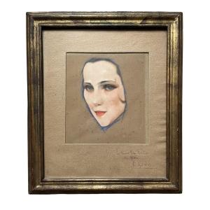 Dessin au Pastel XXème - Portrait de femme - Circa 1920 - Signature à indentifier