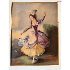 Watercolor On Vellum - 1812 – Elegant – Empire Period - Signature To Be Identified